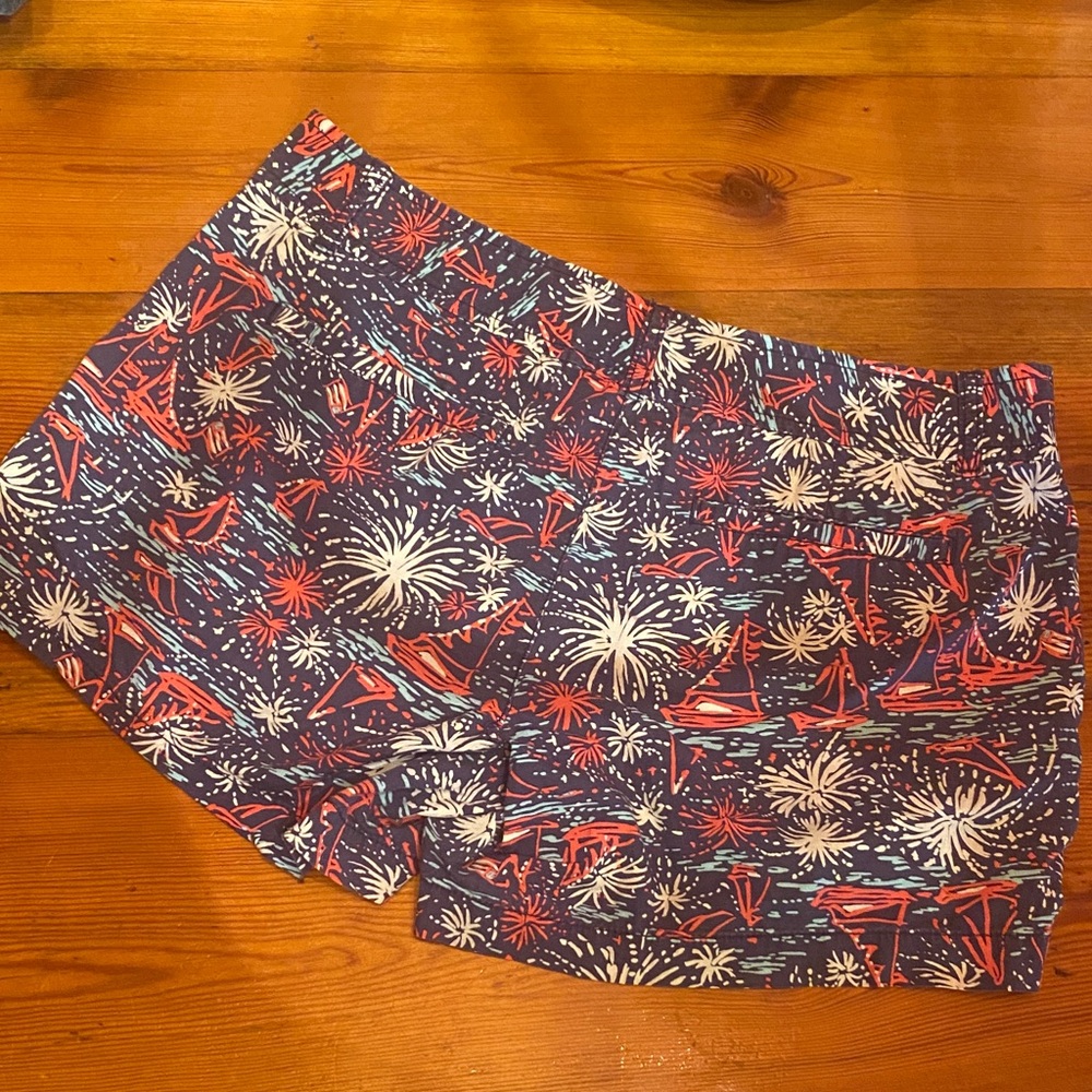 Lilly Pulitzer Navy Shorts with Red & Cream Firework Sailboat Print